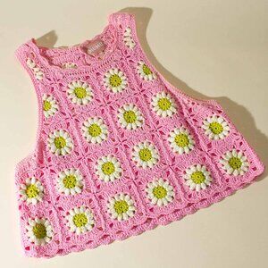 Show Me Your MUMU Crochet Pink Daisy Top